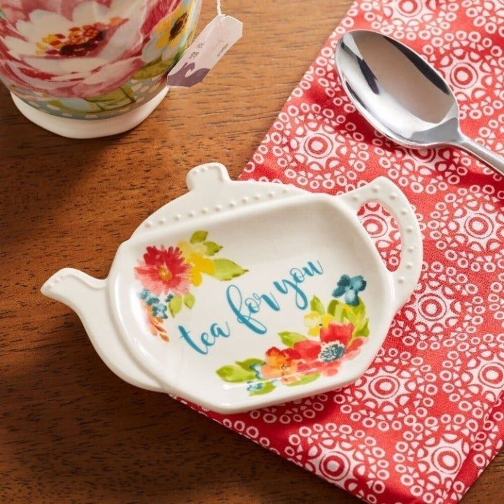 Pioneer Woman Wildflower Whimsy Tea Bag Holder Spoon Rest"Tea For You" New